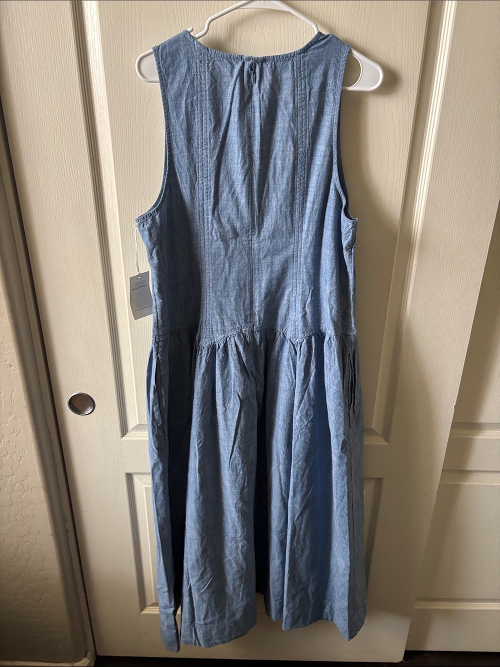 NWT Free Assembly Sleeveless Chambray Maxi Dropped Waist Dress in Light Blue - Picture 6 of 6